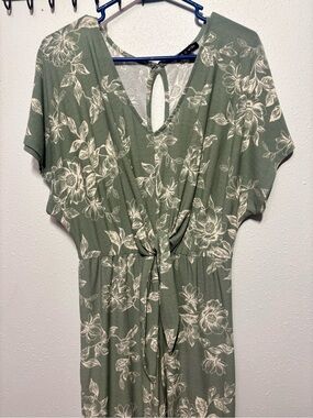 As U Wish Green Floral Tie-Front Jumpsuit